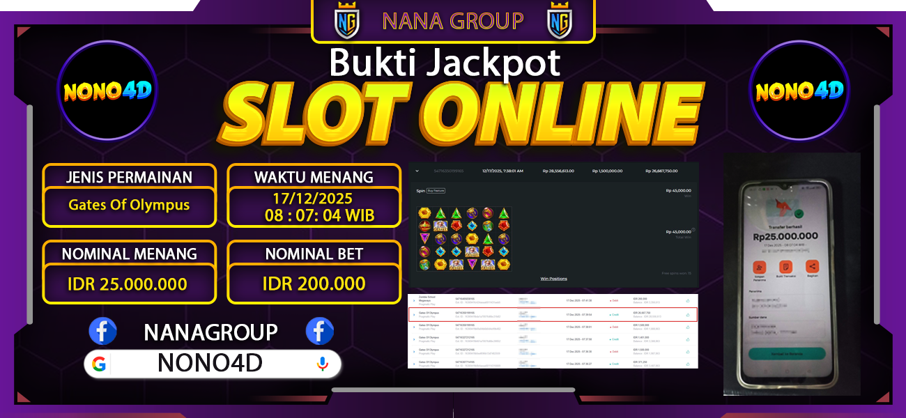 Bukti Kemenangan Besar Dibayar lunas Member NONO4D RP 25.000.000, 17 Desember 2025