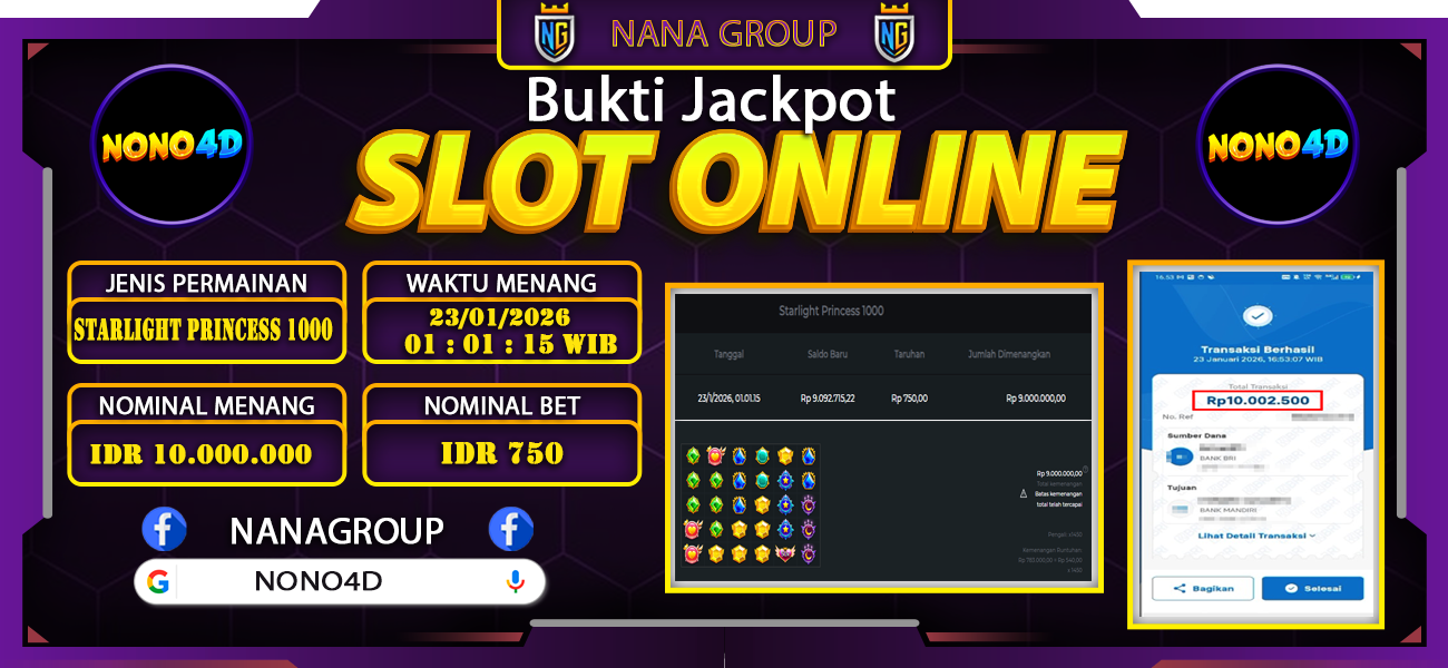 Bukti Kemenangan Besar Dibayar lunas Member NONO4D RP 10.000.000, 24 Januari 2026